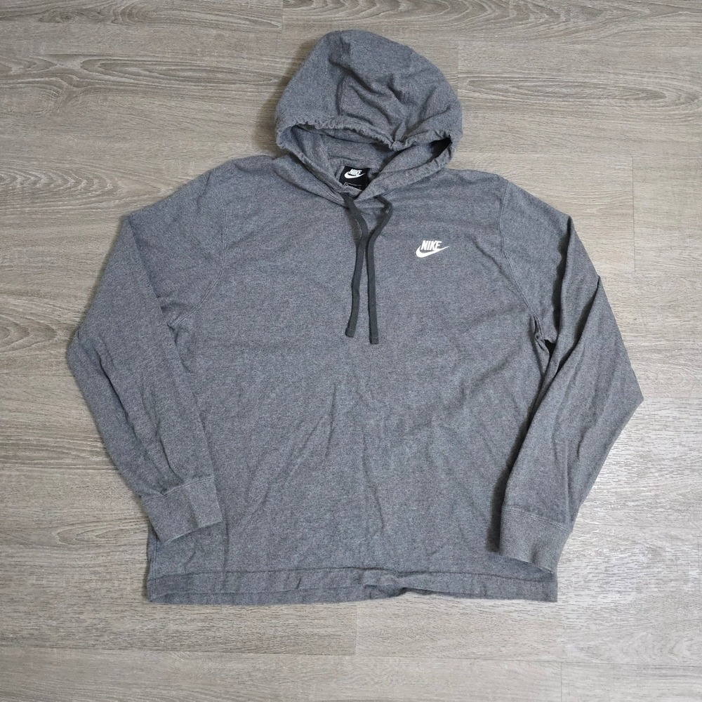 Nike Sportswear Lightweight Hoodie Sweatshirt Gray Cotton Pullover Gym Mens sz L